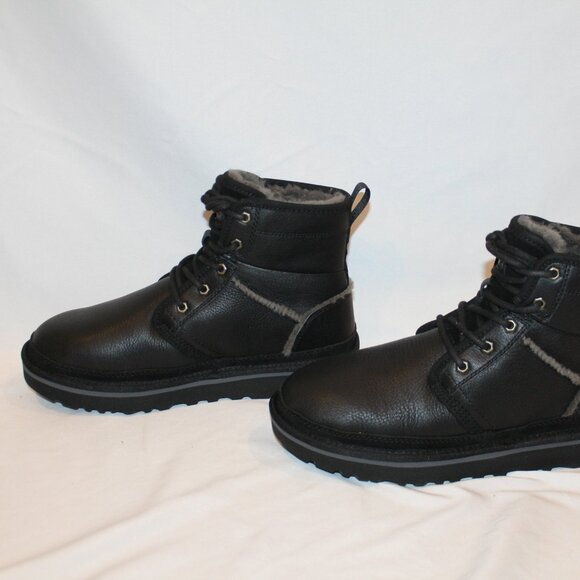 UGG MEN\'S LEATHER HIGH‎ HERITAGE LEATHER LACE UP CHUKKA BOOTS BLACK GRAY NEW main image 4